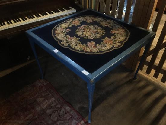 Embroided needlwork topped folding card table